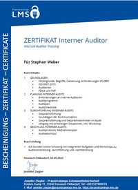 Weiterbildungen - Internal Auditor Training 3.5.2023